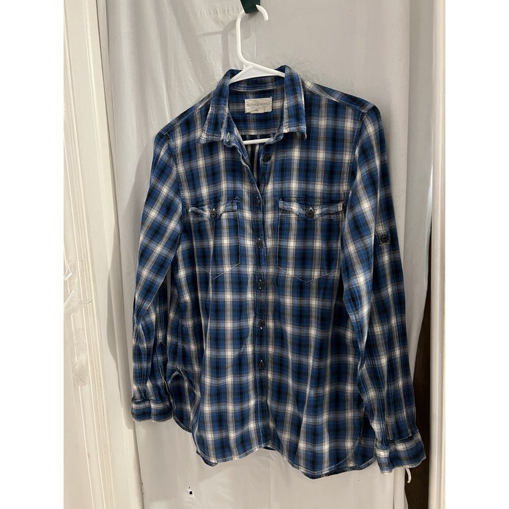 Denim And Supply Ralph Lauren Blue Plaid Button Front Western Shirt Sz M